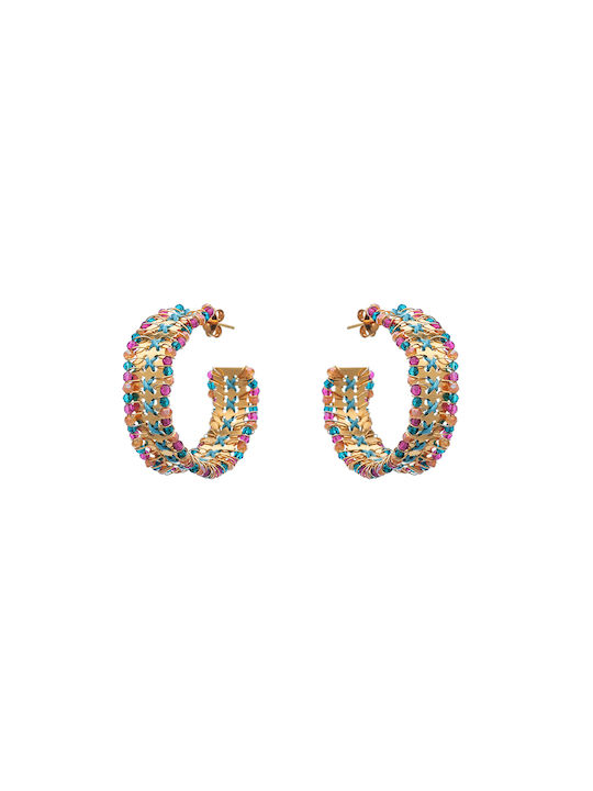 LifeLikes Earrings Hoops Gold Plated with Stones