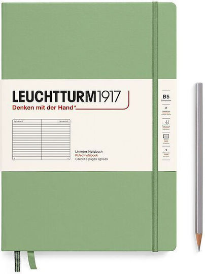 Leuchtturm1917 Тетрадка 219 Листа B5 На райета с Ластик Зелен