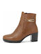 Leather Women's Chelsea Boots with Medium Heel Tabac Brown