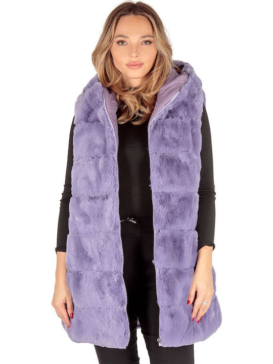 Silia D Women's Sleeveless Short Fur Purple