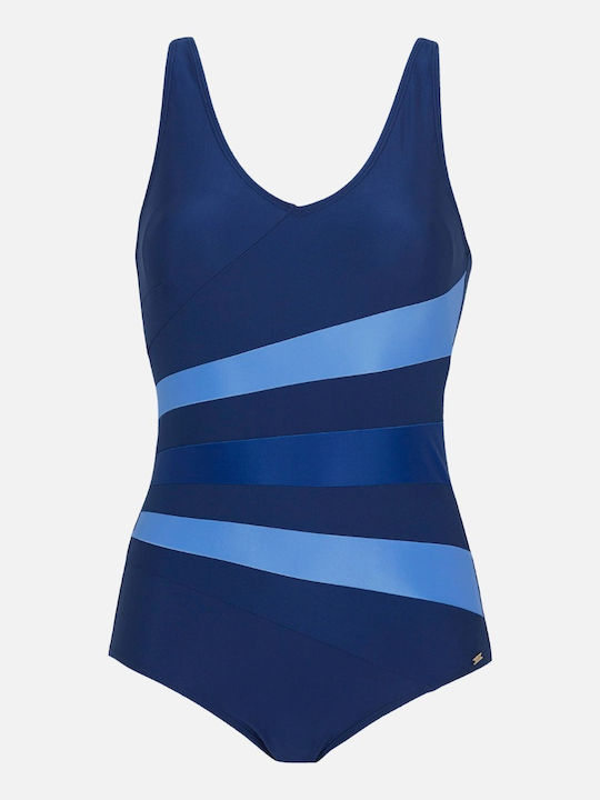 Happy Sizes Wide Strap Swimsuit Navy Blue