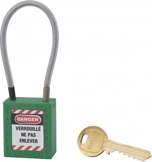 Thirard Plastic Padlock with Cable with Key 38mm Green 1pcs
