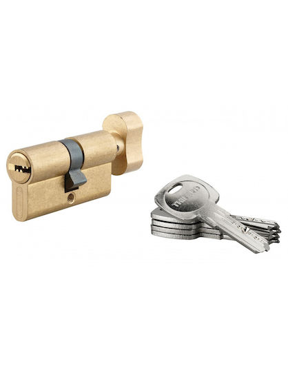 Thirard Κύλινδρος Κλειδαριάς 60mm (30-30) με Πόμολο και 5 Κλειδιά Χρυσός