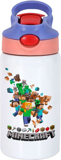 Koupakoupa Stainless Steel Kids Water Bottle Minecraft with Straw Multicolour 350ml