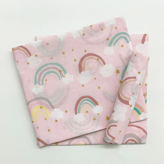 Bunny Bebe Комплект Бебешки Чаршафи За Количка Памучни с ластик Rainbow Розов 70x140бр 3бр