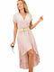 Potre Summer Mini Dress Wrap with Ruffle Pink