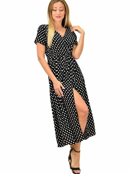 Sommer Midi Kleid Wickel Schwarz
