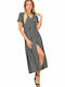 Sommer Midi Kleid Wickel Schwarz