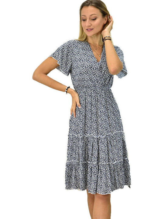 Potre Sommer Mini Kleid Wickel mit Rüschen Marineblau