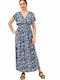 Potre Sommer Maxi Kleid Wickel Marineblau