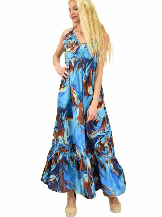 Potre Sommer Maxi Kleid mit Rüschen Hellblau