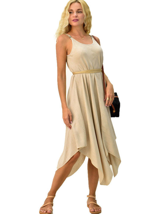 Sommer Midi Kleid Beige