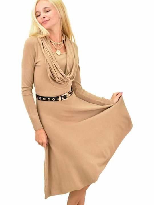 Potre Midi Dress Draped Beige