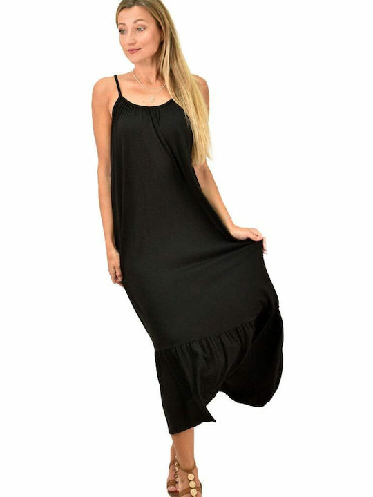 Potre Summer Maxi Dress with Ruffle Black