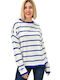 Potre Damen Langarm Pullover Gestreift Blau