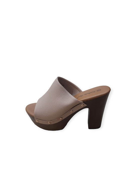 Mules beige with imitation wooden flip flops and high heel (heel height 12cm)