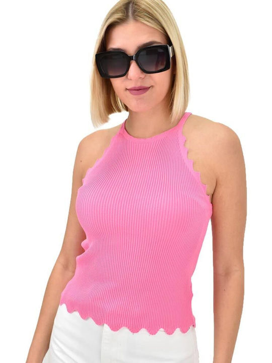Women's Summer Blouse Sleeveless with Halter Neck Pink