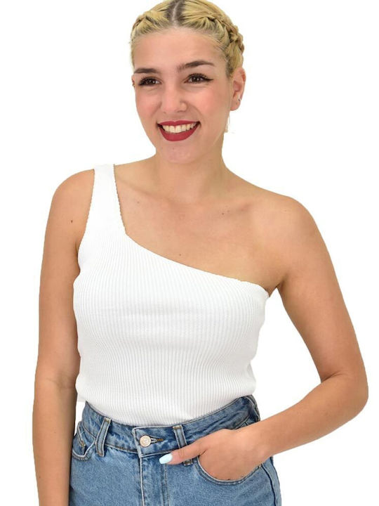 Potre Damen Sommerliche Bluse mit einem Schulter Weiß