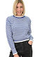 Potre Women's Long Sleeve Sweater Striped Blue