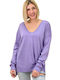 Potre Women's Long Sleeve Sweater Woolen with V Neckline Lilacc