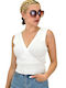 Potre Women's Crop Top Sleeveless with V Neckline White