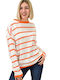 Potre Women's Long Sleeve Sweater Striped Orange