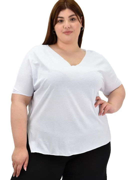 Potre Damen T-Shirt mit V-Ausschnitt Weiß