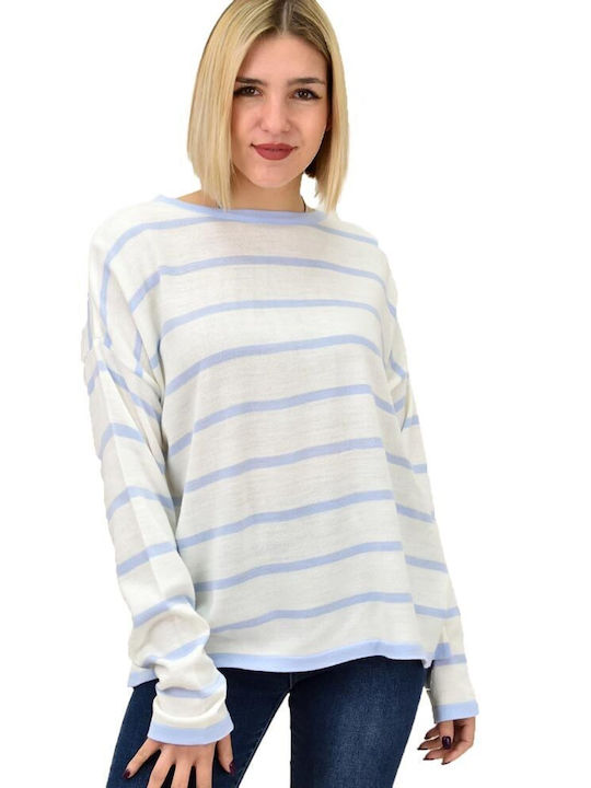 Potre Damen Langarm Pullover Gestreift Hellblau