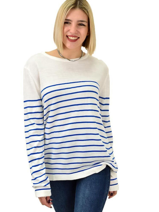 Potre Women's Long Sleeve Sweater Striped Blue