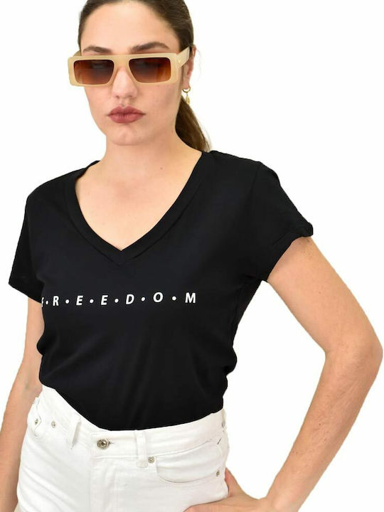 Potre Damen T-shirt mit V-Ausschnitt Schwarz