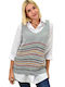 Potre Women's Sleeveless Sweater Striped Gray