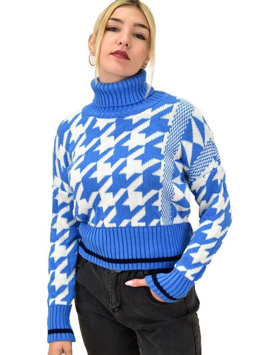 Potre Women's Long Sleeve Sweater Woolen Turtleneck Light Blue