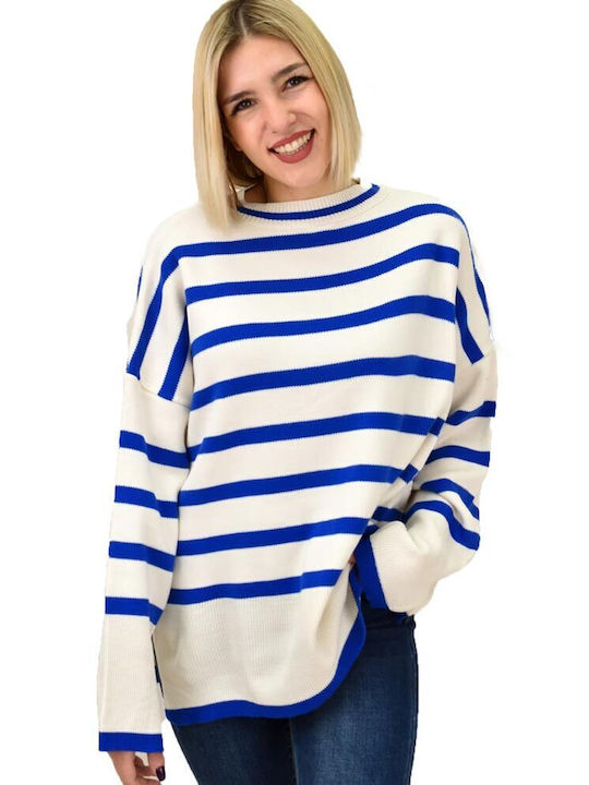 Potre Women's Long Sleeve Sweater Striped Blue