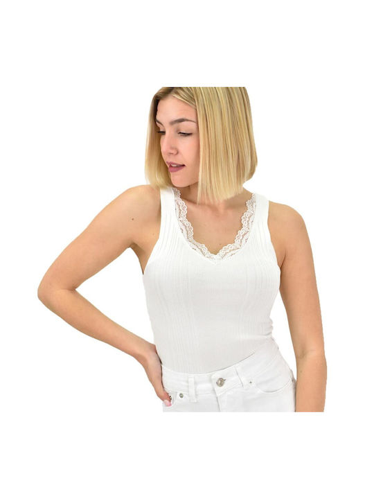 Potre Damen Sommerliches Crop Top Ärmellos mit V-Ausschnitt Weiß