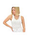 Potre Women's Summer Crop Top Sleeveless with V Neckline White