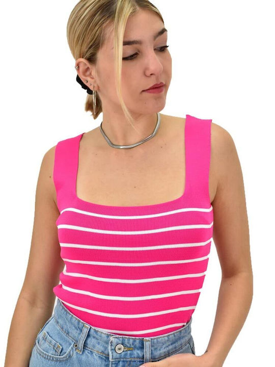 Potre Women's Summer Blouse Sleeveless Striped Fuchsia