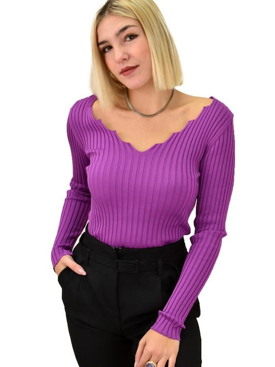 Potre Women's Blouse Long Sleeve with V Neckline Purple