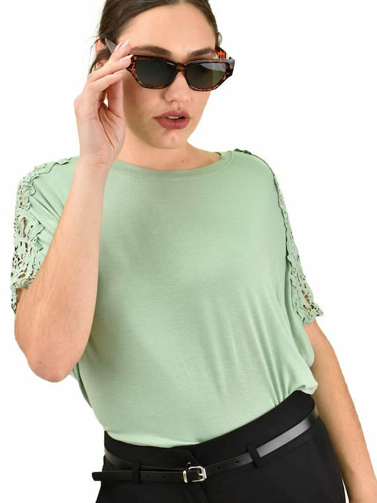 Potre Women's Summer Blouse Cotton Short Sleeve Green