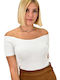 Potre Κοντομάνικη Γυναικεία Μπλούζα Off-Shoulder Λευκή
