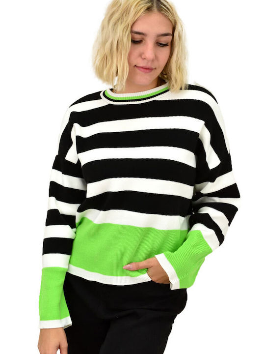 Potre Women's Long Sleeve Sweater Woolen Striped Green