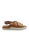 Leder Flache Sandalen für Damen Flatforms in Tabac Braun Farbe