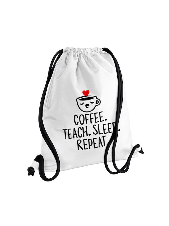 Koupakoupa Coffee Teach Sleep Repeat Τσάντα Πλάτης Γυμναστηρίου Λευκή