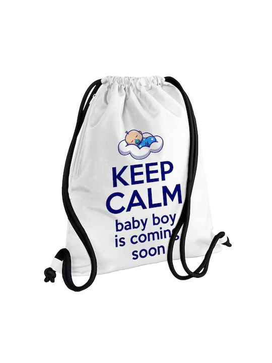 Koupakoupa Keep Calm Baby Boy Is Coming Soon!!! Τσάντα Πλάτης Γυμναστηρίου Λευκή