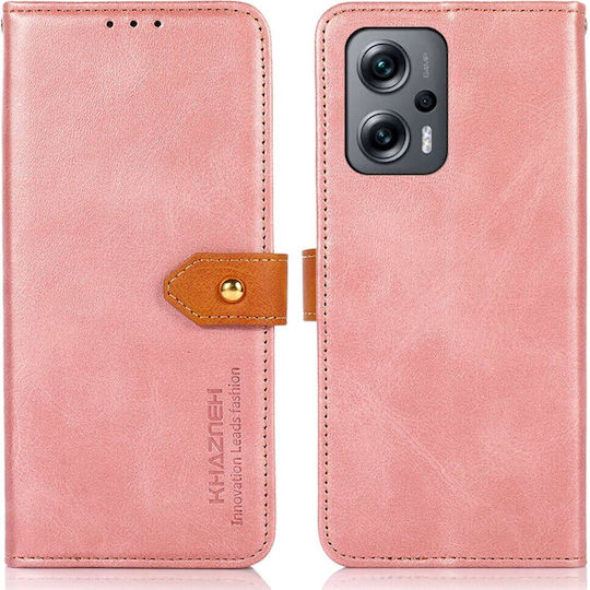 Khazneh Leather Wallet Δερμάτινο Ροζ Χρυσό (Poco X4 GT 5G)