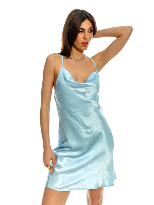 Ligglo Mini Βραδινό Φόρεμα Σατέν Εξώπλατο Γαλάζιο