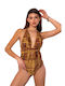 Ligglo One-Piece Swimsuit with Padding & Open Back Animal Print