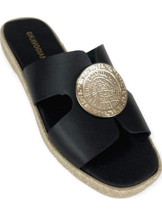 Gkavogiannis Sandals Δερμάτινα Σανδάλια Μαύρα