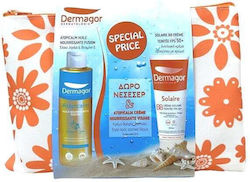 Dermagor Solaire Solaire Creme SPF50+ 40ml & Atopicalm Huile 200ml Set with Sunscreen Face Cream & Pouch