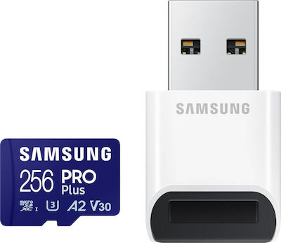 Samsung Pro Plus (2023) microSDXC 256GB Klasse 10 U3 V30 A2 UHS-I mit USB-Lesegerät