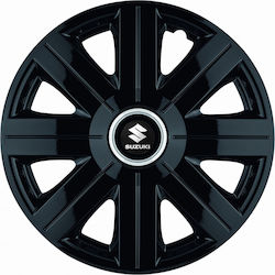 Jestic Car Hubcap Set with Suzuki Emblem 15" 4pcs Black /Black